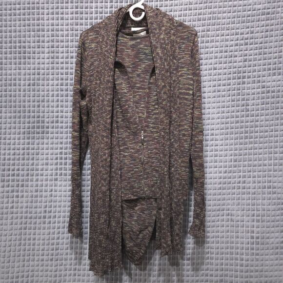 VTG Thin Knit 3pc Set Stretch Sm-Lg Artsy Brown Jacket Top Pants Boho Chic Y2K - Picture 11 of 16